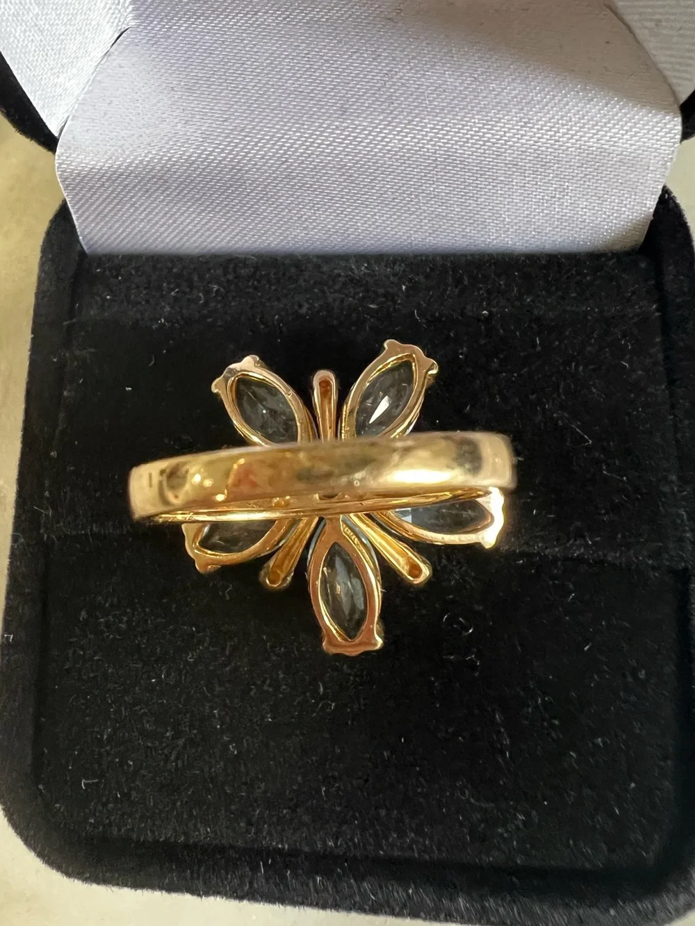 Ross Simons Blue Topaz Flower Ring 925 Sterling Silver gold Vermeil Vintage Sz 7